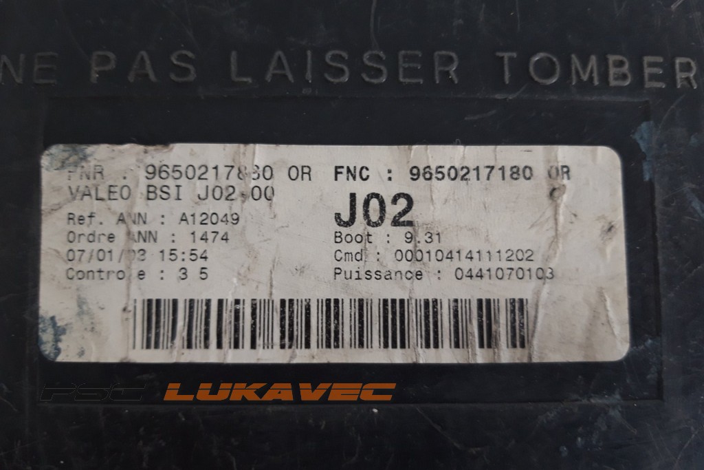 PEUGEOT 307 KUTIJA OSIGURAČA BSI J02-00 9650217880