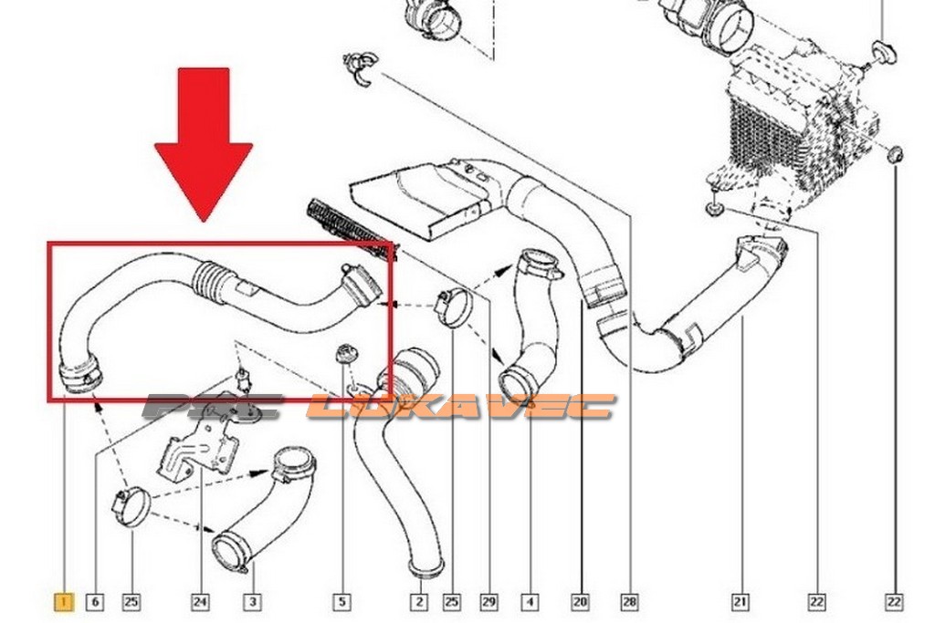RENAULT MEGANE 1.9 DCI CRIJEVO ZRAKA 1.9DCI CRIJEVO TURBINE 8200658187