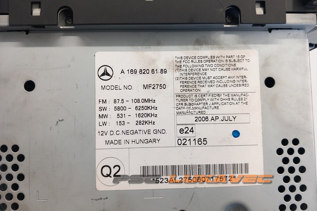 MERCEDES BENZ A KLASA W169 CD RADIO A1698206189